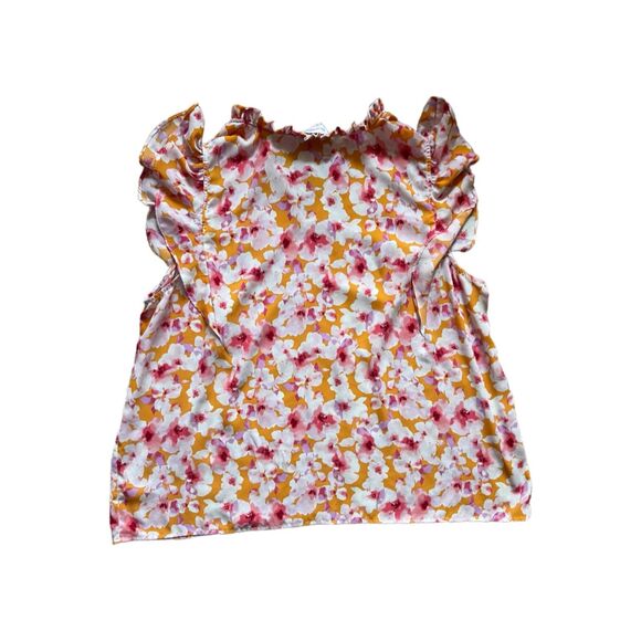 Molly & Isadora Blouse Women’s 2X Plus White Pink Floral Short Sleeve Flowy Top - Picture 4 of 7